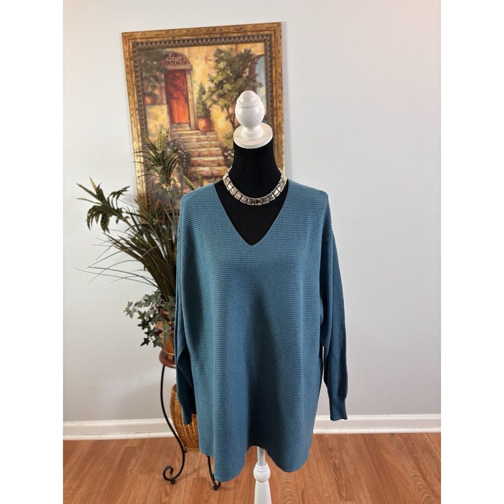 Women's Size XXL Ella Moss Sweater‎ Pullover Ribbed V-Neck Blue Soft Long Sleeve